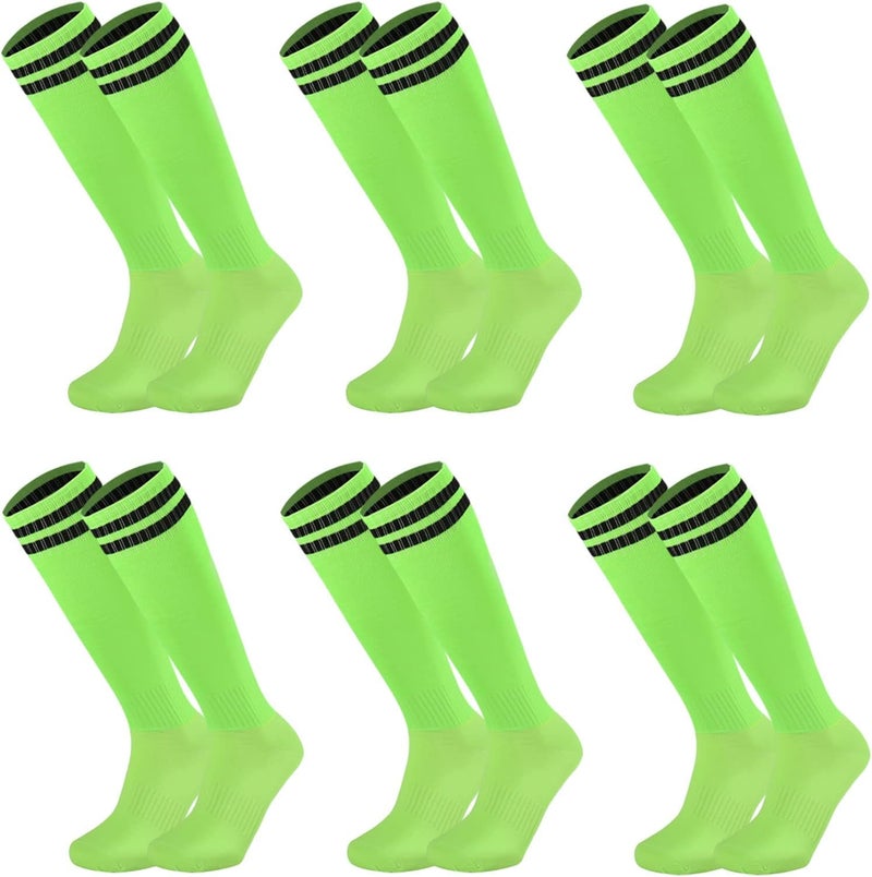 Ultrafun 6 Pairs Kids Youth Soccer Socks Solid Striped Knee High Tube Football Sports Socks for Boys Girls 6-12 Years Old - Image 1